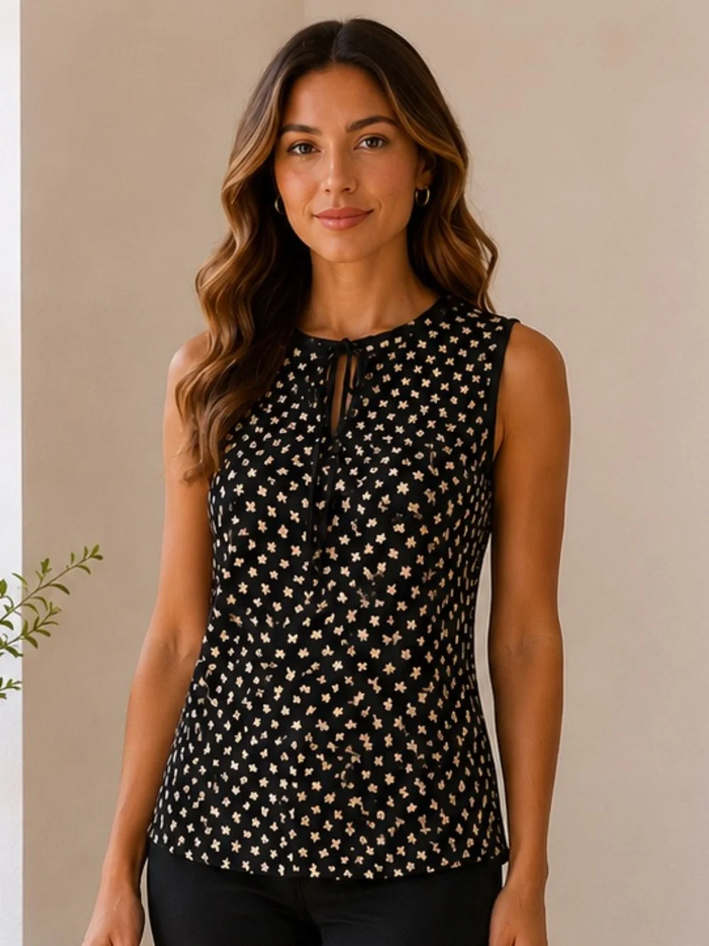 LOFT Navy Butterfly Print Sleeveless Blouse XL Lightweight Tie Neck Top - Picture 1 of 4